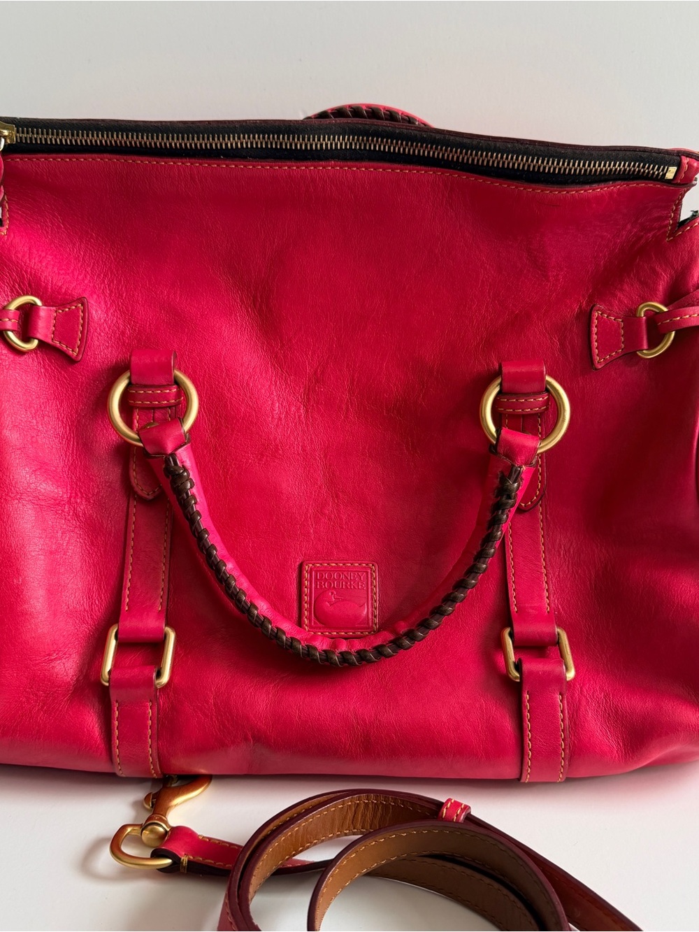 Dooney & Bourke Pink Leather Florentine satchel Shoulder Bag with Braided Handle